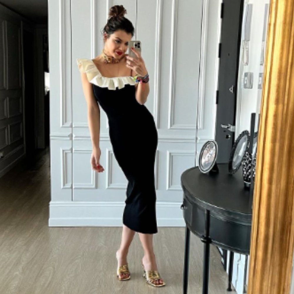 Zara Black and Cream Midi Dress